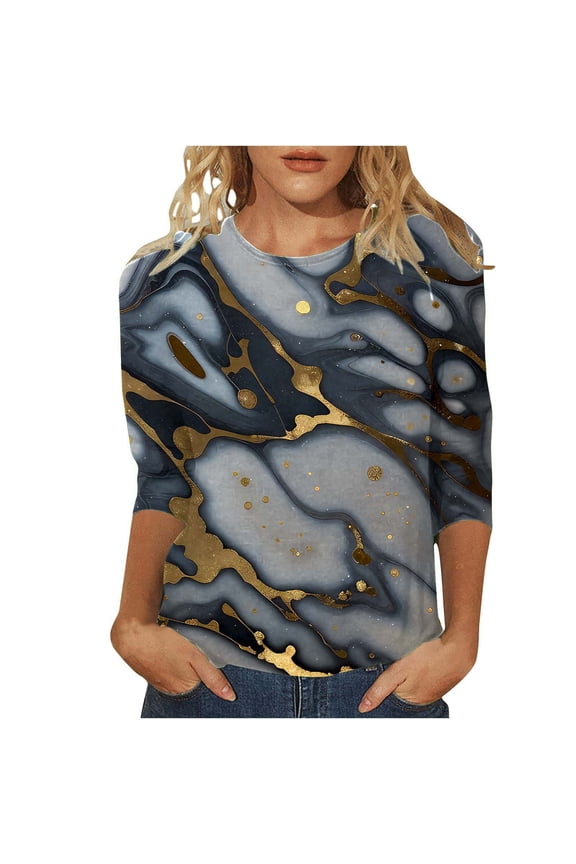 Tops for Women Women's Fashion Casual Gradual Change Pattern Sport Round Neck T Shirt Comfortable Casual Short Sleeve Shirts for Women Women Summer Outfits