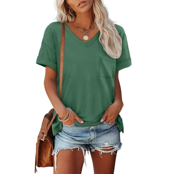 SHITINN Tshirts Shirts for Women Womens T Shirts Short Sleeve V Neck Tops with Pockets Summer Fashion Trendy Soft Casual C Women Short Sleeve Tops Summer Tops for Women 2025