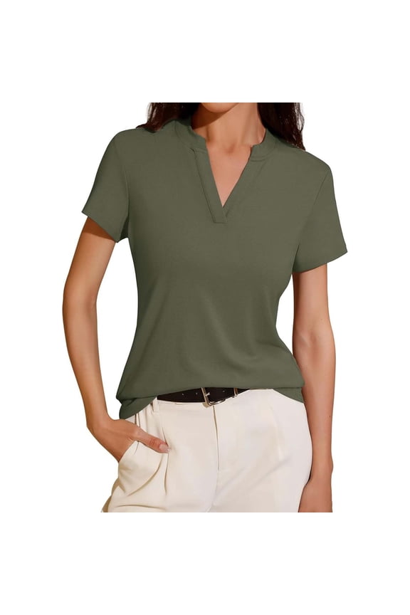 V Neck Loose Fit Short Sleeve Shirt for Women Spring Summer Tail Hem Blouse Top Womens Basic Tops Short Sleeve Tunic Tops for Women Lightweight Tops & Blouses