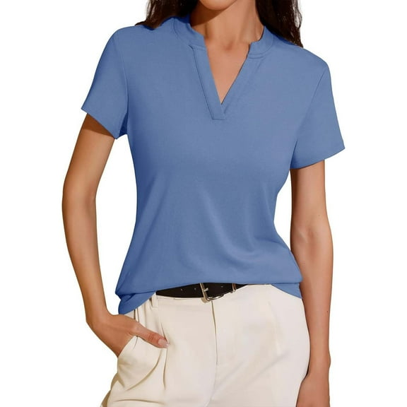 SHITINN V Neck Loose Fit Short Sleeve Shirt for Women Spring Summer Tail Hem Blouse Top Womens Tops Trendy Short Sleeve Blouses Summer Tops for Women