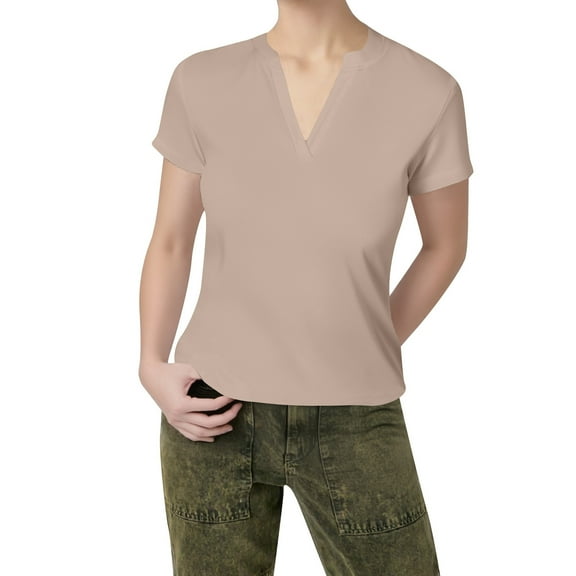 SHITINN V Neck Loose Fit Tail Hem Short Sleeve Blouse for Women Casual Summer Top Women Blouses Short Sleeve Shirts for Women Summer Tops for Women 2025