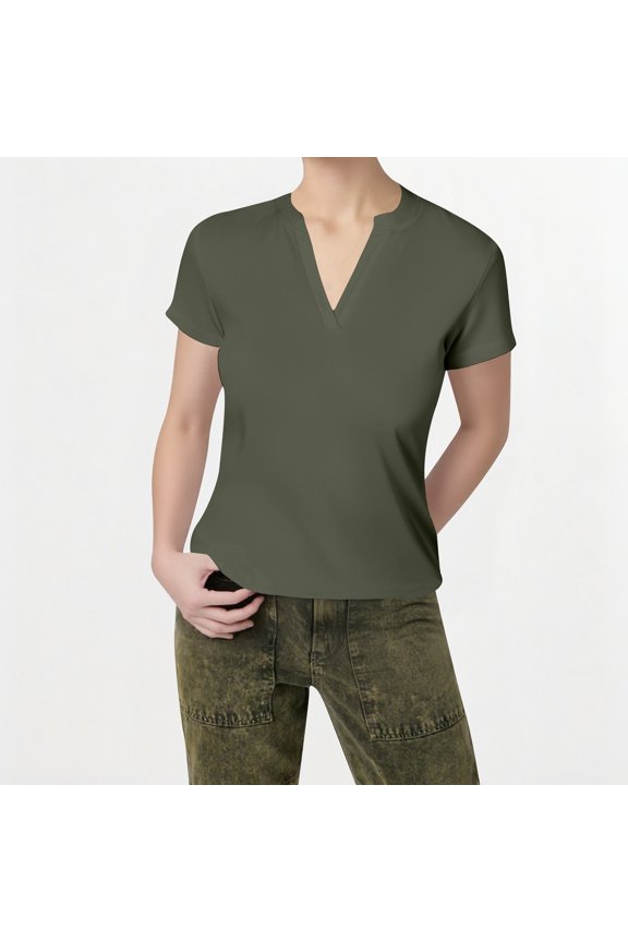 V Neck Loose Fit Tail Hem Short Sleeve Blouse for Women Casual Summer Top Women's Fashion Womens Short Sleeve Tops Summer Clothes