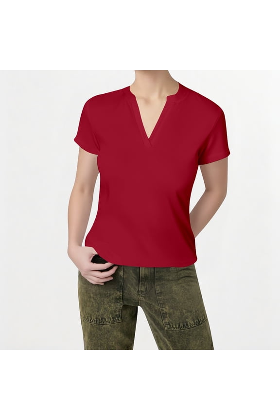 V Neck Loose Fit Tail Hem Short Sleeve Blouse for Women Casual Summer Top Women's Tops Short Sleeve Tops Summer Clothes