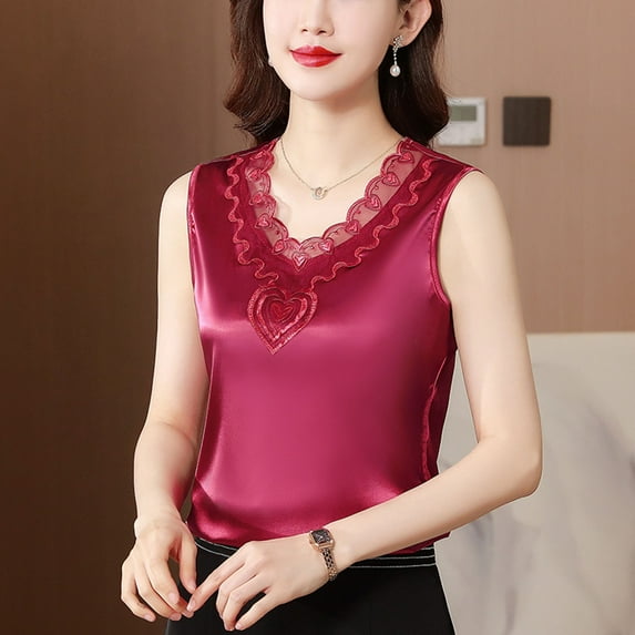 SHITINN V Neck Net Yarn Short Sleeved T Shirt Women's New Summer Fashion Lace Undershirt Design Feeling Satin with A Coat Asymmetric Tunic Compression Shirt Womens 4x Tops for Women plus Size Fitted