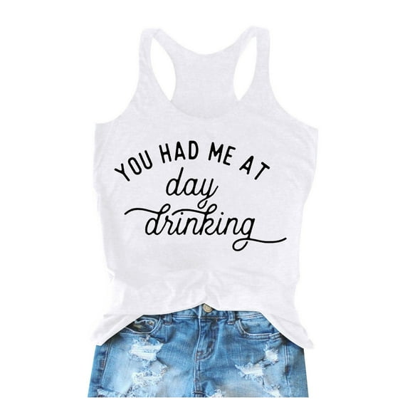 SHITINN Wardrobe Top Baggy Top Women Women You Had Me At Day Drikin Summer Letter Printed Round Neck Sleeveless Tank Top