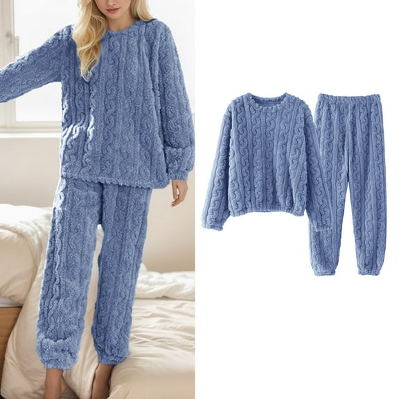 SHITINN Warm Pajamas For Women Fuzzy Pajama Sets Cozy Oversized Pullover Pants Sets Loungewear 2 Piece Women's Holiday Pajamas Woman Sleepwear Crop Top Pajama Set for Women
