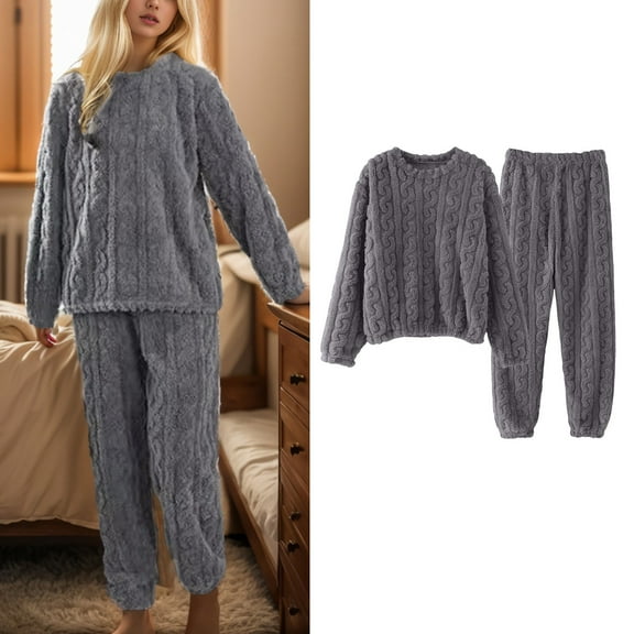 SHITINN Warm Pajamas For Women Fuzzy Pajama Sets Cozy Oversized Pullover Pants Sets Loungewear 2 Piece Women's Holiday Pajamas Woman Sleepwear Crop Top Pajama Set for Women