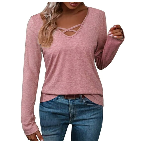 SHITINN Womans Tops Ladies' New V Neck Long Sleeve Solid Color Casual T Shirt Short Sleeve Blouses Women Summer Tops