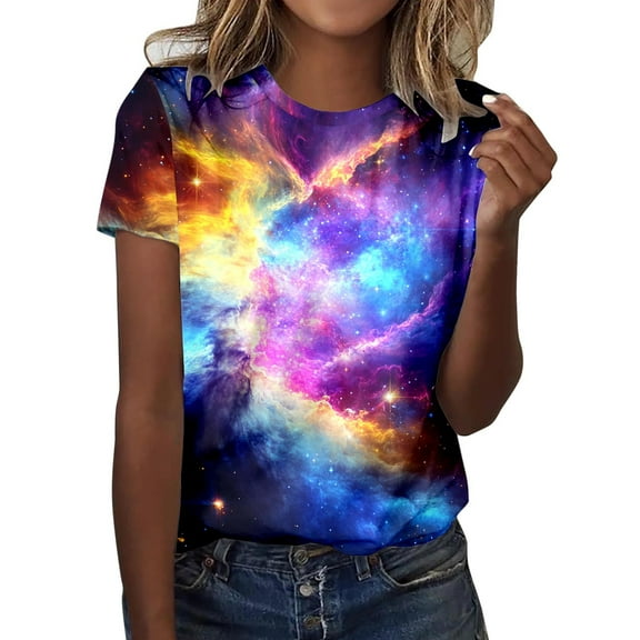 SHITINN Women Casual Printing Shirts Round Neck Short Sleeve Tee Tops Tunic Blouse Casual Womens Tops Womens Short Sleeve Shirts Summer Outfits for Women