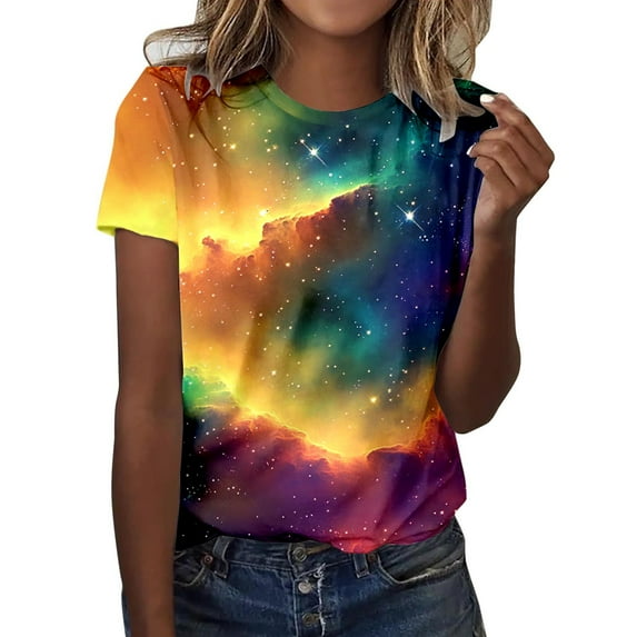 SHITINN Women Casual Printing Shirts Round Neck Short Sleeve Tee Tops Tunic Blouse Womens Shirt Short Sleeve Shirts for Women Clothes for Women