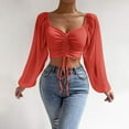 thumbnail image 1 of SHITINN Women Casual Solid Color Blouse Drawstring Balloon Sleeve Skinny Cropped Long Sleeve Top Womens Summer Tops Short Sleeve Womens Casual Tops Womens Summer Outfits, 1 of 8