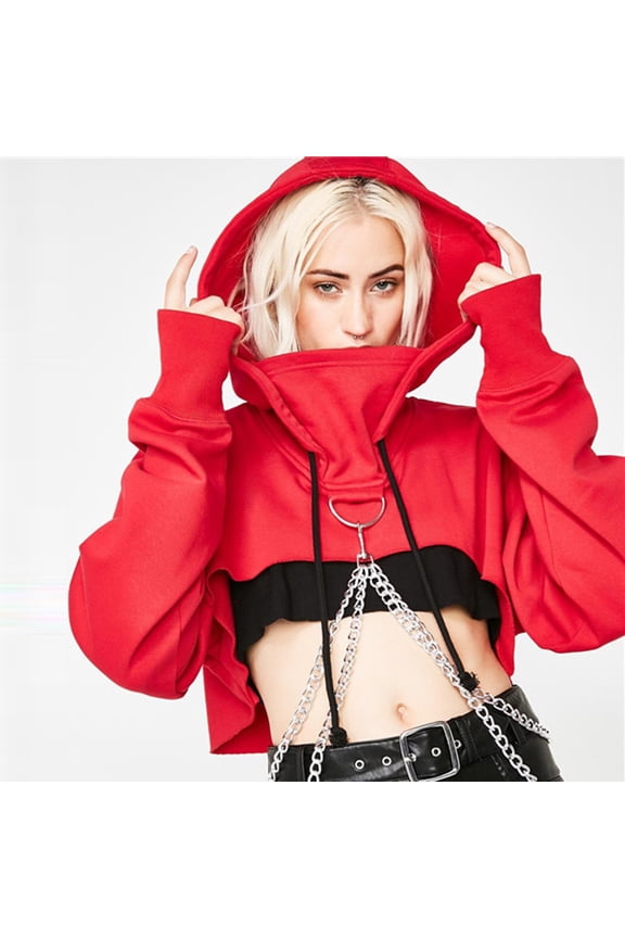 Women Gothic Punk Long Sleeve Hooded Sweatshirt Casual Blouse Pullover Crop Top Short Sleeve Blouses for Women Women Summer Tops Womens Clothes