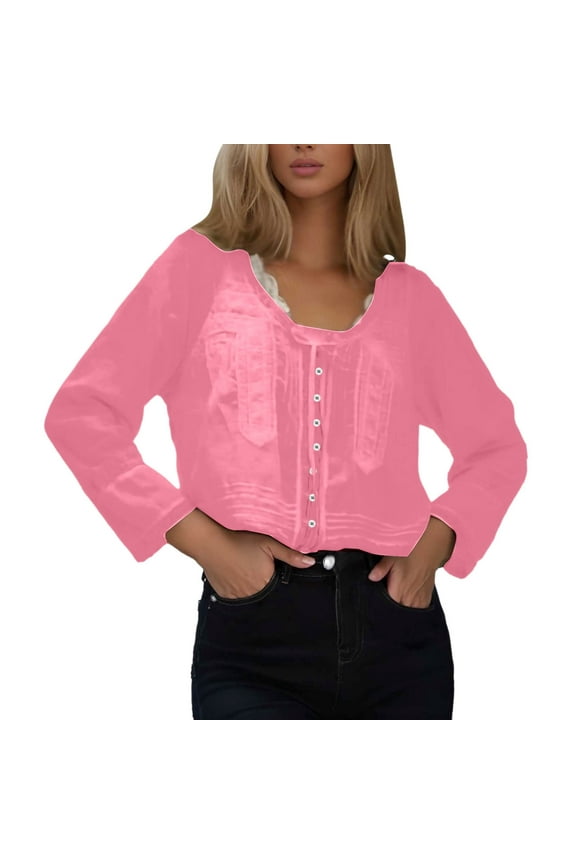 Women Lace Tie Front Top Long Sleeve Button Up Chiffon Cardigan Flowy Boho Peplum Shirt G Womens Short Sleeve Tops Blouse for Women Women Summer Outfits