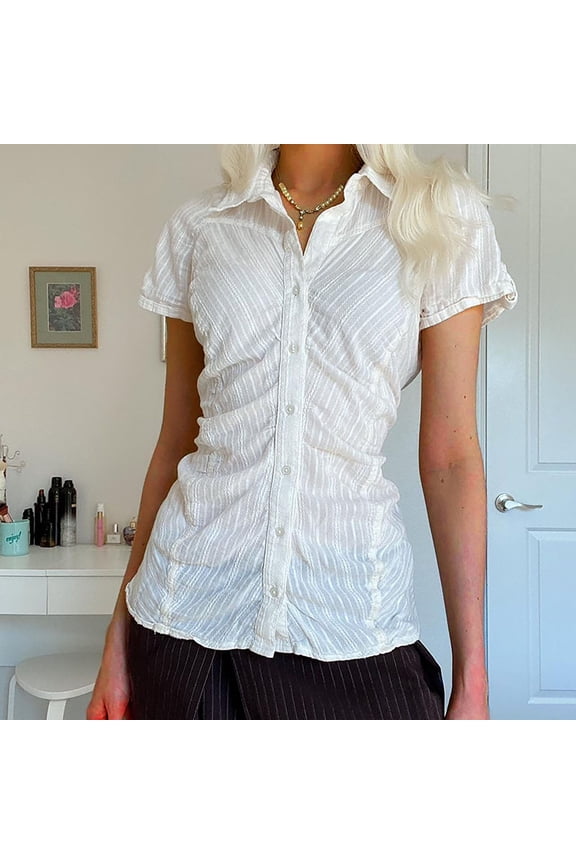 Women Plaid Button Down Shirt Short Sleeve V Neck Blouses Top Vintage Preppy Crop Top Shi Women Shirts Womens Short Sleeve Shirts Shirts for Women Trendy