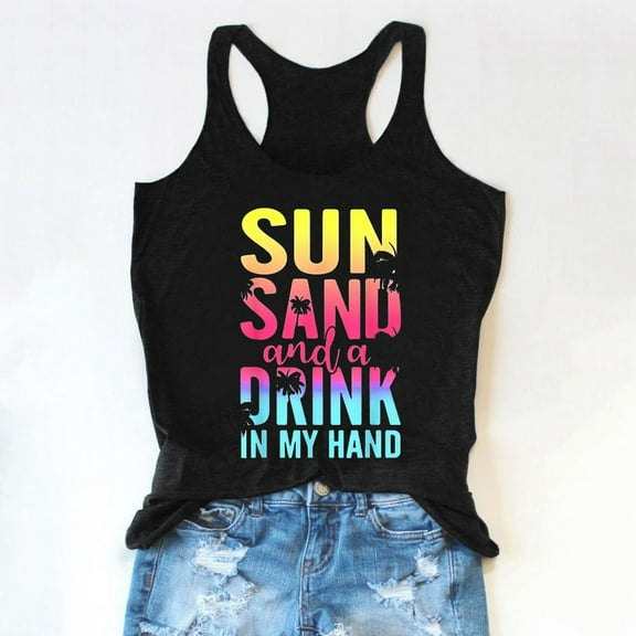 SHITINN Women Racerback Tank Top Summer Casual Loose Fit Tops Camisole Workout Tanks Vacation Beach Shirts Adjustable Tops for Women Pack 30 Birthday Tops for Women Dressy Shirt Bills Top Women Nylon