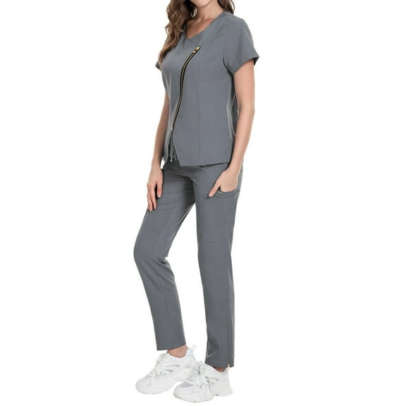 SHITINN Women'S Scrubs Nursing Working Uniform Set Suit Grey Scrubs for Women Cozy Fit Nurse Shirt Pants Set
