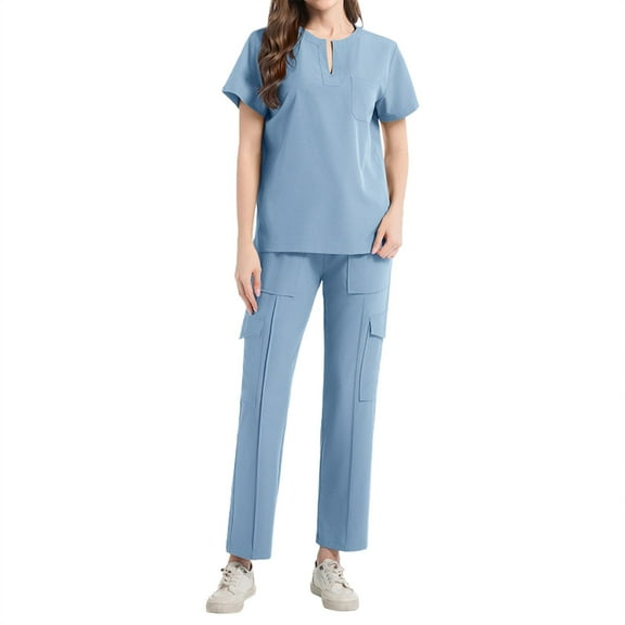 SHITINN Women Scrub Set Cozyfit Scrubs for Women Blue Scrub Tops Women with Pants Cozy Fit Nursing Scrubs Set
