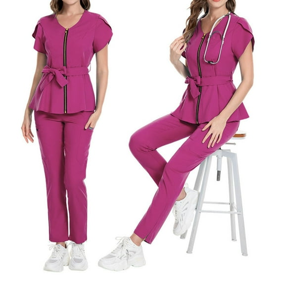 SHITINN Women Scrub Set Easy Care Uniforms Hot Pink Women Scrub Pants Cozy Fit Nurse Shirt Pants Set