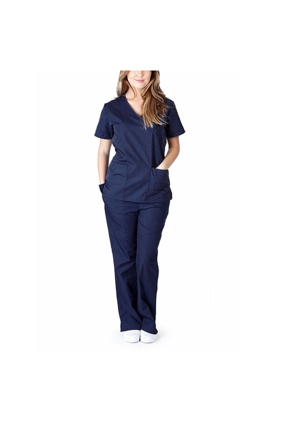 Women Scrub Set Nursing Working Uniform Navy Blue Women Scrub Pants Cozy Fit Nurse Shirt Pants Set