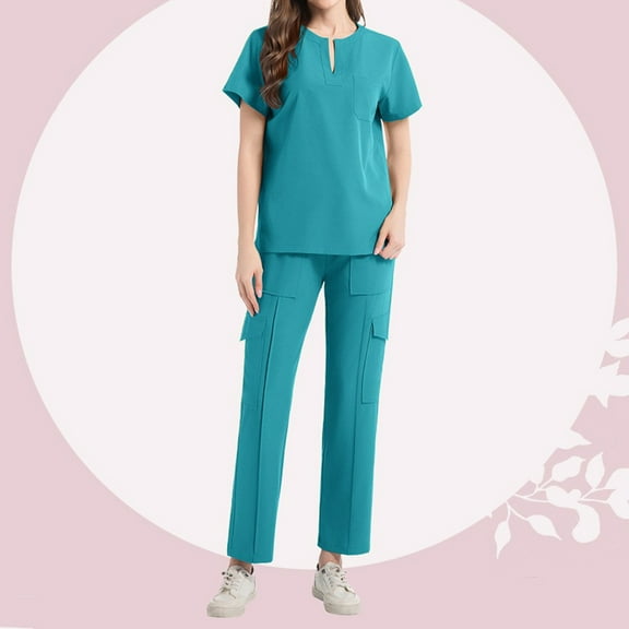 SHITINN Women Scrubs Nursing Working Uniform Set Suit Blue Scrub Pants Set Quick Drying Nurse Sweatshirt Pants Set