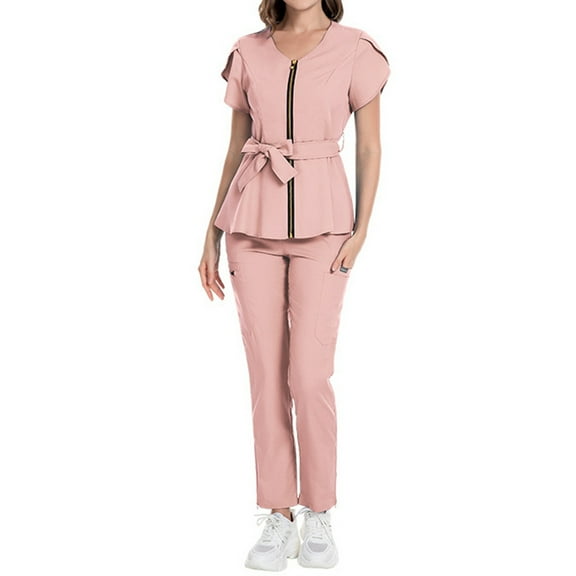 SHITINN Women Scrubs Sets Easy Care Uniforms Pink Scrub Tops Cozy Fit Nursing Top Pants Set