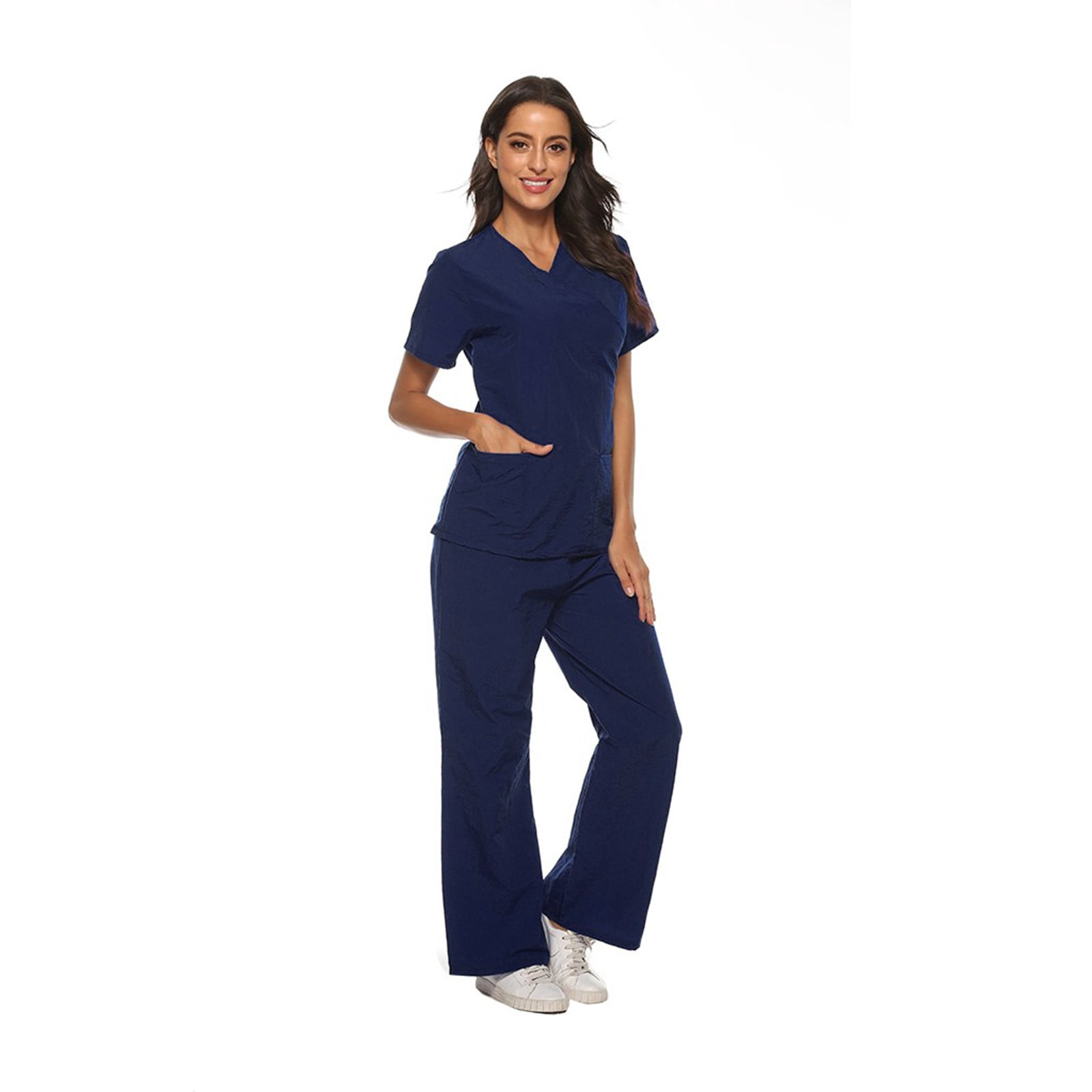 SHITINN Women Scrubs Sets Nursing Working Uniform Set Suit Navy Blue ...