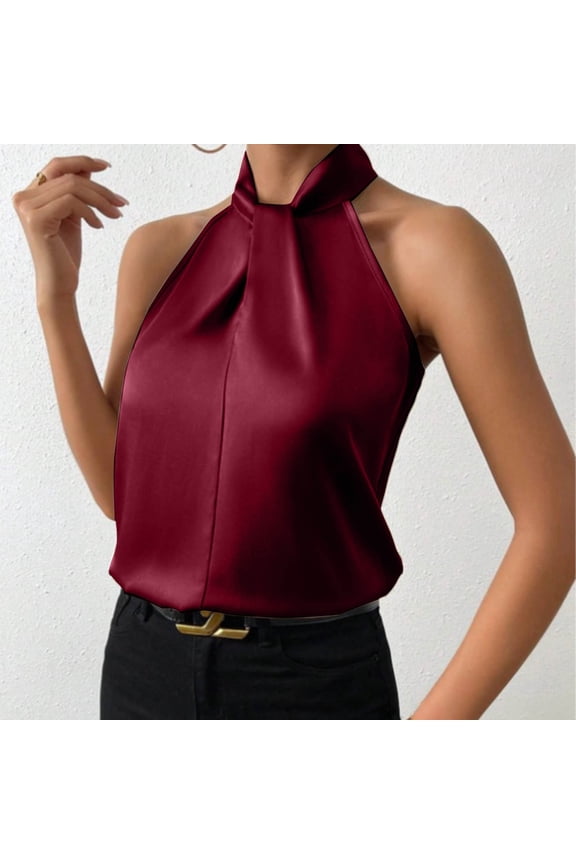 Women Silk Satin Casual Sleeveless Neck Tank Top Summer Curved Hem Lightweight Dressy Blouses Shirt Fitted Muscle Women Womens Swim Tops Womens Tops Pack Low Cut Top Women Dressy Cardigan