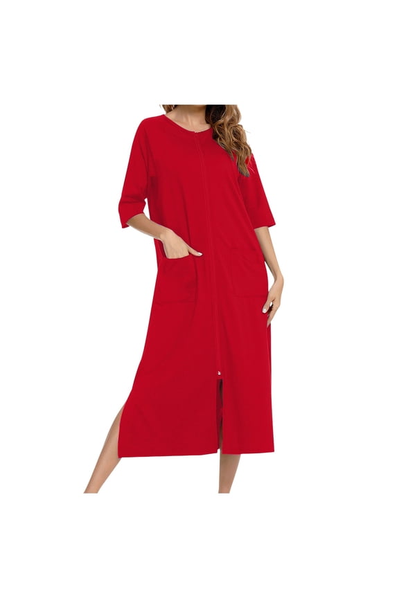 Women Solid Comfortable Casual Skirt Loose Pajamas Quarter Sleeve Nightgown Wrap Towel Long Robes for Women 2x Womens plus Size Kimono Robe Women Robe Japanese Silk Rope for Women Silk Robe