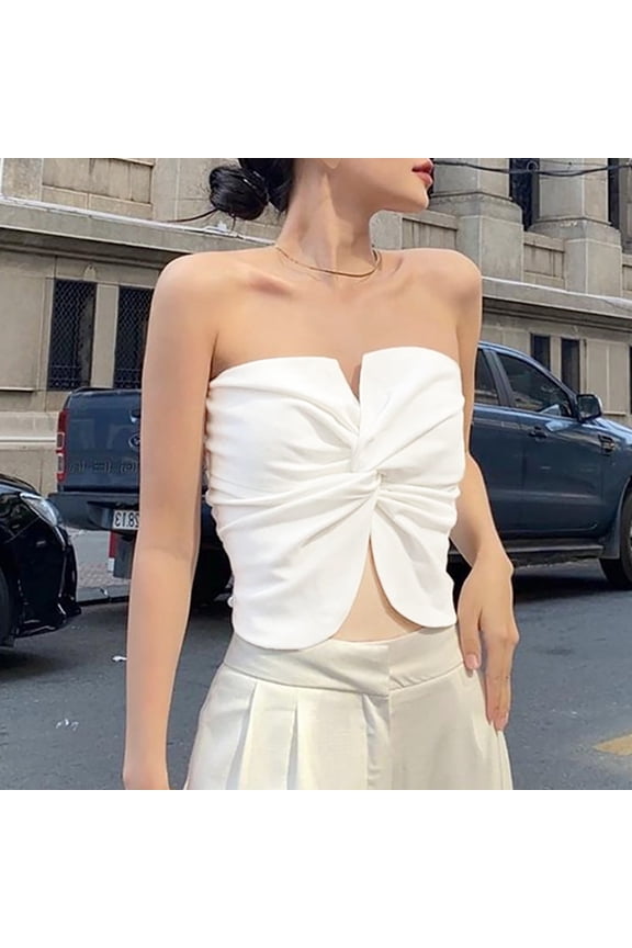 Women Solid Cropped Bowknot Slim Sleeveless Tube Top Crop Top Adjustable Tops for Women Sheer Bodysuit Cute Summer Tops Silk Camisole Women Athletic Shirt Women 2xl Tops Women Belly Tops for