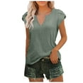 thumbnail image 1 of SHITINN Women Summer Casual Solid Color Shirt V Neck Short Sleeved T Shirt Top Hollowed Out Top Women Short Sleeve Tops Womens Tops Summer Womens Shirts Casual, 1 of 6