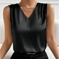 thumbnail image 1 of SHITINN Women Summer V Neck Casual Soild Color Satin Sleeveless Basic Vest Shirt Fashionable Sleeveless Top Long Sleeves Top Women Tops for Women Loose Tang Tops 5 Way Bra Air Top Women Lace Cold, 1 of 5