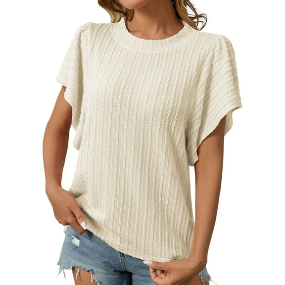 SHITINN Women Textured Short Sleeve Tops Crewneck Knit T Shirts Solid Loose Casual Basic Summer T Short Sleeve Blouses for Women Tshirts Shirts for Women Summer Tops for Women 2025