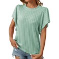 thumbnail image 1 of SHITINN Women Textured Short Sleeve Tops Crewneck Knit T Shirts Solid Loose Casual Basic Summer T Short Sleeve Tops Woman Shirts Womens Tees Loose Fit, 1 of 7