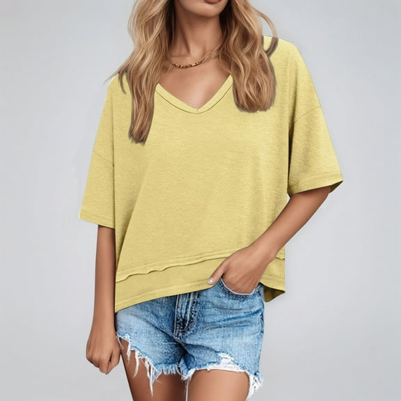 SHITINN Women Tshirts Casual Solid Color Short Sleeve V Neck T Shirt Womens Summer Tops Short Sleeve Clothes for Women