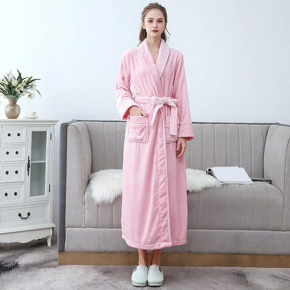 SHITINN Women's Autumn And Winter Flannel Thickened Couple Bathrobe Extended Size Coral Velvet Nightgown Pajamas Comfy Robes for Women Soft Towel Robes for Women Womens Comfy Robes Knee Length