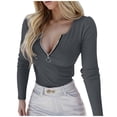 thumbnail image 1 of SHITINN Women's Casual Chest Zipper Casual Long Sleeve Sleeve Strip T Shirt Women's Top Short Sleeve Tunic Tops for Women Women Clothing Women's T Shirts, 1 of 4