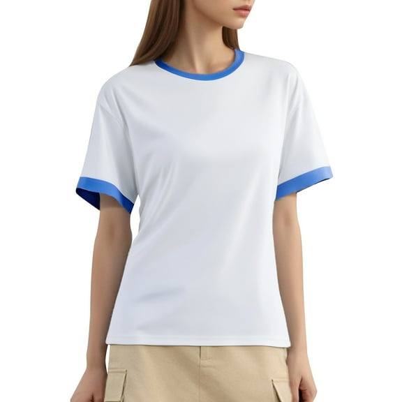 SHITINN Women's Casual Fashion Loose Pullover Solid Color Matching Color Round Neck Short Sleeved Womens Tops Short Sleeve Tee Shirts Womens Summer Clothes for Women
