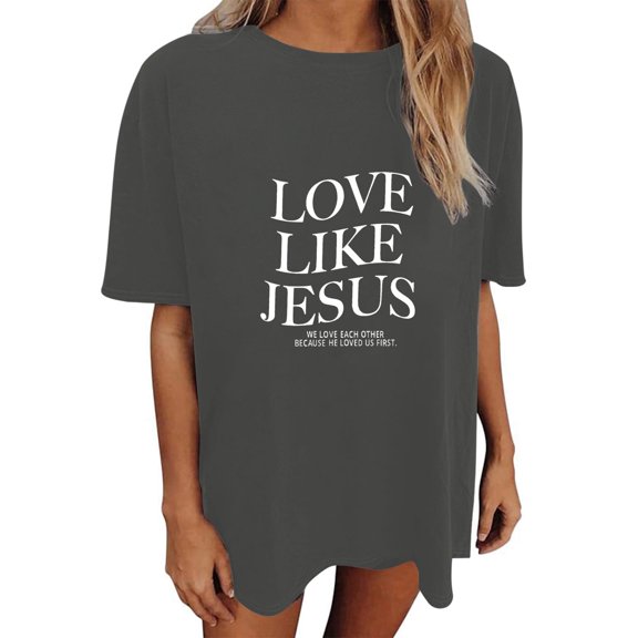 SHITINN Women's Casual and Fashionable English Letter Print Crew Neck Oversized T Shirt Tops Women Short Sleeve Tops Womens Blouses Casual Summer Tops for Women