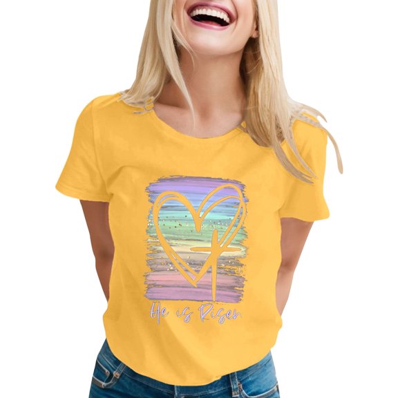 SHITINN Women's Casual Letter Print Crew Neck Short Sleeve T Shirt Multiple Colors Womens Tshirts Short Sleeve Tops for Women Women's Tops。 Tees & Blouses