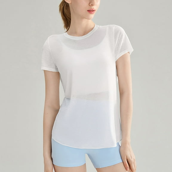 SHITINN Women's Casual Loose Fit Round Neck Short Sleeve T Shirt with Back Cutout for Daily Wear Womens Tops Short Sleeve Women's Clothing Womens Basic Tops