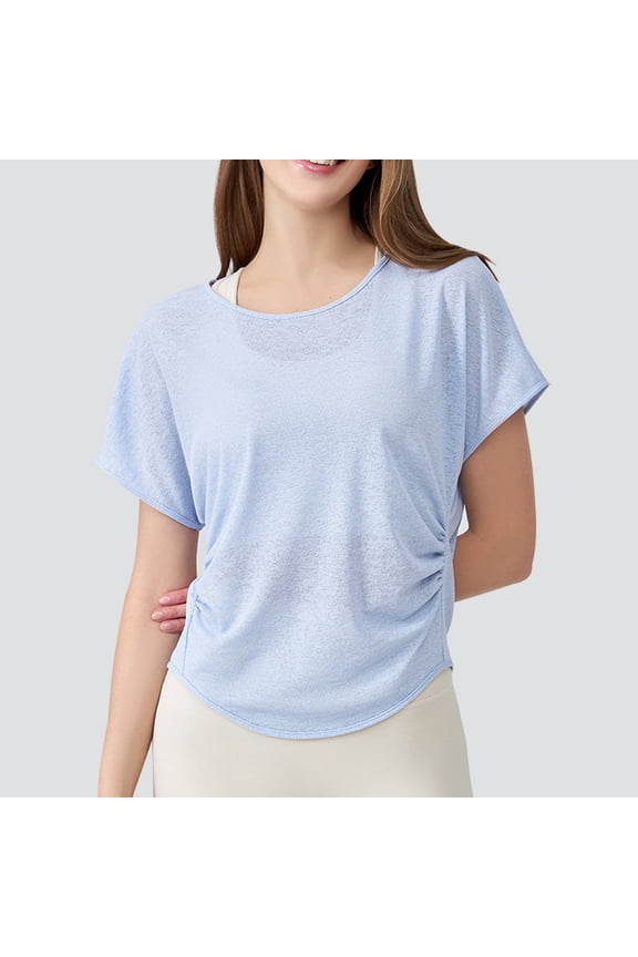 Women's Casual Loose Fit Round Neck Short Sleeve T Shirt with Back Cutout and Side Gather Women Short Sleeve Tops Tops for Women Trendy Summer Women's Fashion