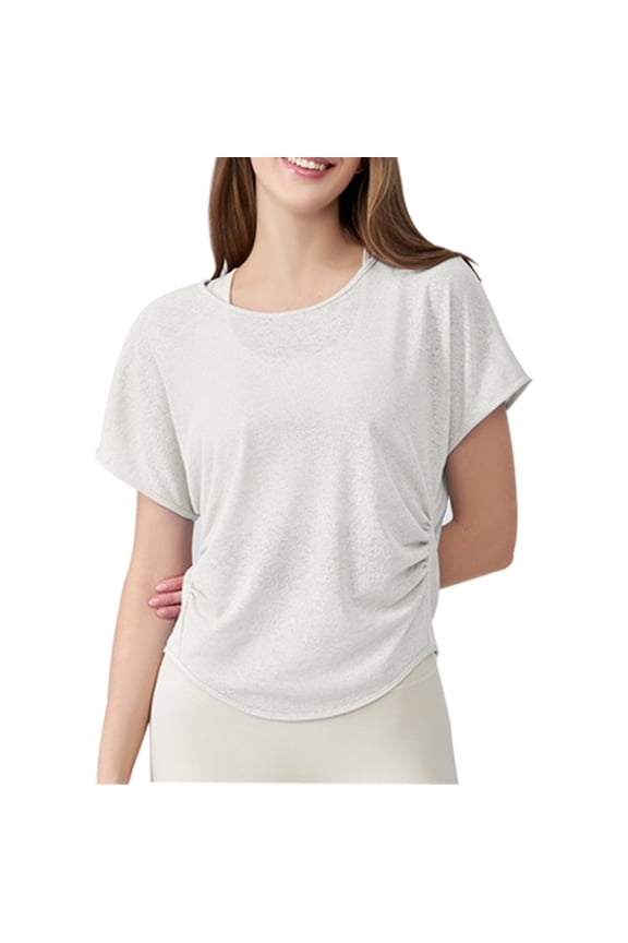 Women's Casual Loose Fit Round Neck Short Sleeve T Shirt with Back Cutout and Side Gather Womens Summer Tops Short Sleeve Womens Summer Tops Casual Women Tshirts
