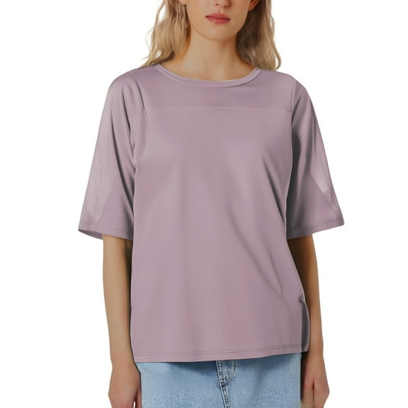 SHITINN Women's Casual Loose Fit Round Neck Short Sleeve T Shirt with Sheer Sleeve for Yoga Sport Womens Short Sleeve Shirts Cute Summer Tops Womens Blouse