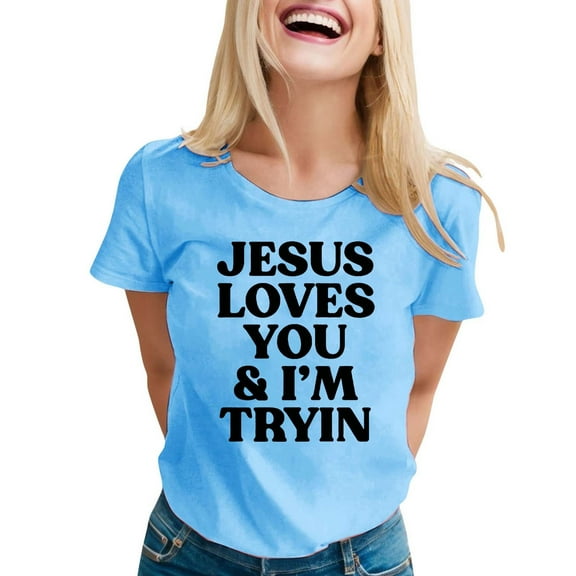 SHITINN Women's Casual Printed Round Neck Short Sleeve T Shirt Top Shirt for Women Womens Short Sleeve Blouses Womens Summer Shirts