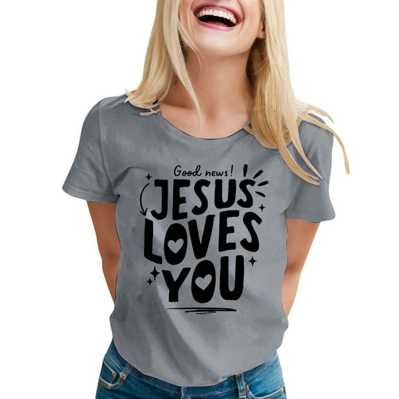 SHITINN Women's Casual Printed Round Neck Short Sleeve T Shirt Top Womens Blouses Casual Short Sleeve Womens Tops Women Summer Tops