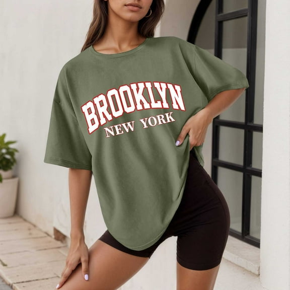 SHITINN Women's Casual Printed Round Neck Short Sleeved Loose T Shirt Short Sleeve Blouses Casual Tops for Women Womens Summer T Shirts