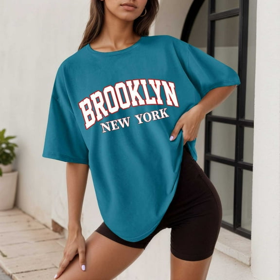 SHITINN Women's Casual Printed Round Neck Short Sleeved Loose T Shirt Short Sleeve Blouses T Shirts Women Womens Summer Tops Casual