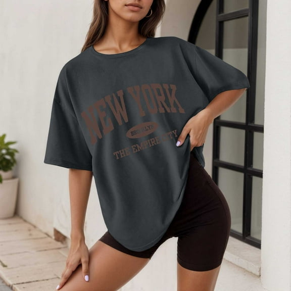 SHITINN Women's Casual Printed Round Neck Short Sleeved Loose T Shirt Short Sleeve Shirts for Women Shirt for Women Summer Fashion Women