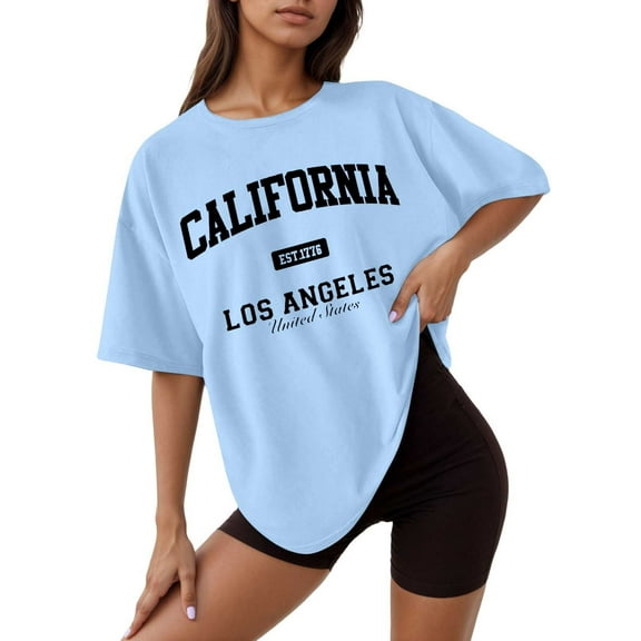 SHITINN Women's Casual Printed Round Neck Short Sleeved Loose T Shirt Short Sleeve Tunic Tops for Women Womens Tshirts Women's Summer Tops