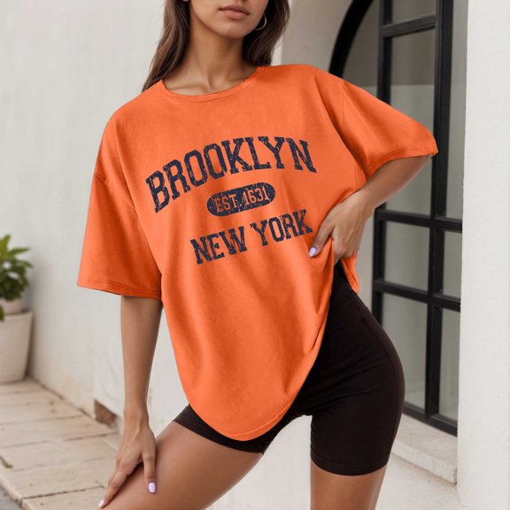 SHITINN Women's Casual Printed Round Neck Short Sleeved Loose T Shirt Womens Summer Tops Short Sleeve Women Tops Casual Lightweight Tops & Blouses